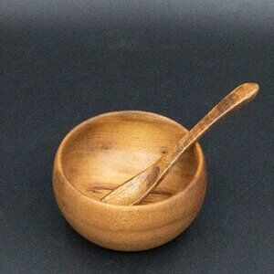 Oregon Myrtlewood Small 4" Wooden Bowl w/ Hand Carved Wooden Spoon